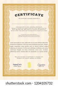 Orange Certificate or diploma template. Easy to print. Customizable, Easy to edit and change colors. Retro design. 