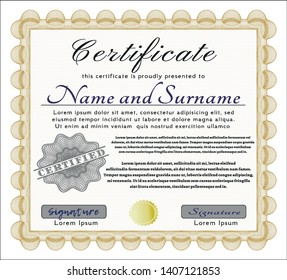 Orange Certificate or diploma template. Easy to print. Lovely design. Detailed. 