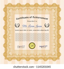 Orange Certificate or diploma template. Excellent design. Customizable, Easy to edit and change colors. With linear background. 