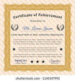 Orange Certificate or diploma template. Good design. With complex background. Vector illustration. 
