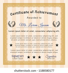 Orange Certificate or diploma template. With linear background. Superior design. Customizable, Easy to edit and change colors. 