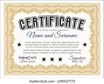 Orange Certificate or diploma template. Lovely design. With complex background. Customizable, Easy to edit and change colors. 