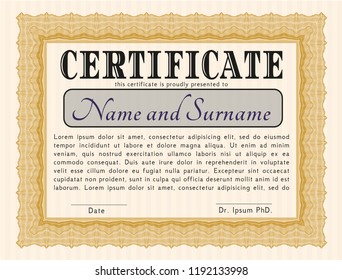 Orange Certificate or diploma template. Money Pattern design. Customizable, Easy to edit and change colors. Printer friendly. 
