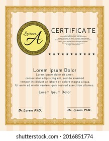 Orange Certificate or diploma template.  Money style design.  With guilloche pattern.  Customizable, Easy to edit and change colors. 