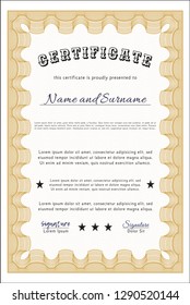 Orange Certificate or diploma template. Nice design. Easy to print. Vector illustration. 