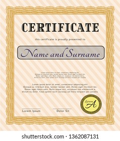 Orange Certificate or diploma template. Nice design. With complex linear background. Vector illustration. 