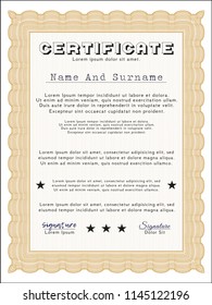 Orange Certificate or diploma template. Printer friendly. Sophisticated design. Vector illustration. 
