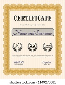 Orange Certificate or diploma template. Printer friendly. Money Pattern design. Customizable, Easy to edit and change colors. 