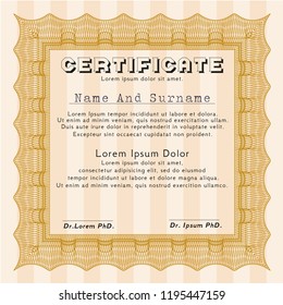 Orange Certificate or diploma template. Retro design. Printer friendly. Vector illustration. 