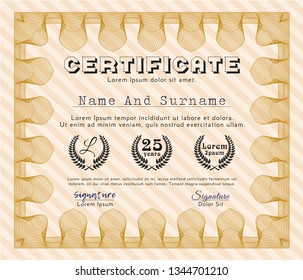 Orange Certificate or diploma template. Retro design. Vector illustration. Easy to print. 