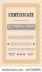 Orange Certificate or diploma template. Vector illustration. Printer friendly. Good design. 