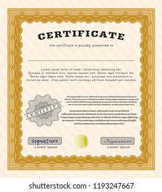 Orange Certificate. Easy to print. Vector illustration. Excellent design. 