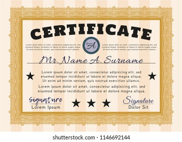 Orange Certificate. Elegant design. With complex linear background. Detailed. 