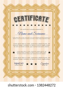 Orange Certificate. Elegant design. With linear background. Vector illustration. 