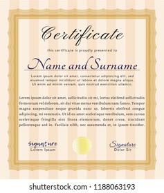 Orange Certificate. Elegant design. Vector illustration. Easy to print. 
