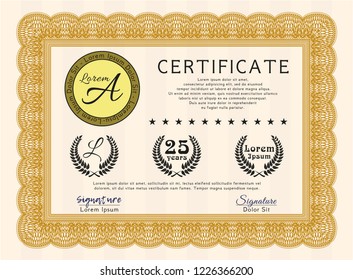 Orange Certificate. Excellent design. Vector illustration. With quality background. 