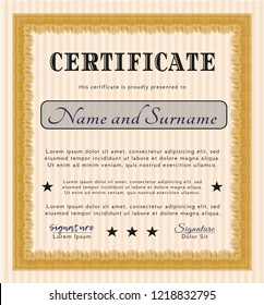 Orange Certificate. Good design. With complex background. Vector illustration. 
