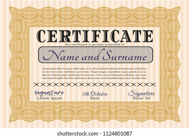 Orange Certificate. Good design. Printer friendly. Vector illustration. 
