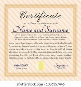 Orange Certificate. Good design. With quality background. Vector illustration. 