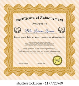Orange Certificate. With guilloche pattern and background. Customizable, Easy to edit and change colors. Money Pattern. 