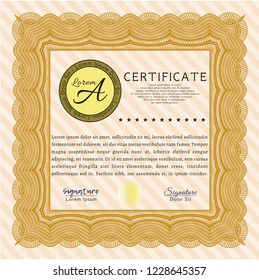 Orange Certificate. With guilloche pattern and background. Artistry design. Detailed. 