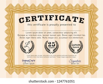 Orange Certificate. With guilloche pattern. Customizable, Easy to edit and change colors. Perfect design. 