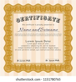 Orange Certificate. With guilloche pattern. Nice design. Customizable, Easy to edit and change colors. 