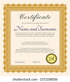 Orange Certificate. With linear background. Customizable, Easy to edit and change colors. Lovely design. 