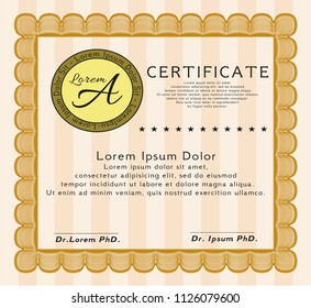 Orange Certificate. With linear background. Detailed. Good design. 