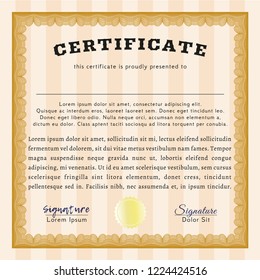 Orange Certificate. With linear background. Detailed. Retro design. 