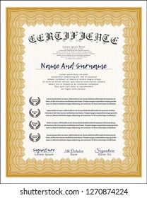 Orange Certificate. With linear background. Detailed. Perfect design. 