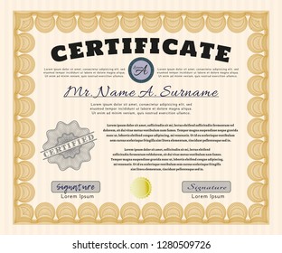 Orange Certificate. With linear background. Detailed. Perfect design. 