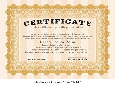 Orange Certificate. With linear background. Detailed. Nice design. 