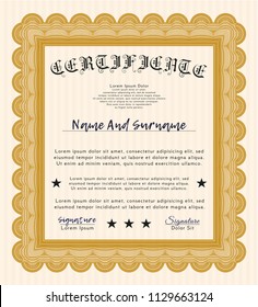 Orange Certificate. Lovely design. With linear background. Detailed. 