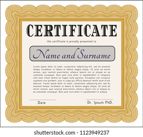 Orange Certificate. Modern design. Customizable, Easy to edit and change colors. With guilloche pattern and background. 