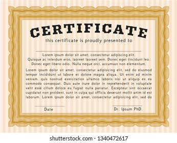 Orange Certificate. Modern design. Vector illustration. With linear background. 