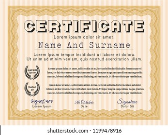 Orange Certificate. Money Pattern design. Vector illustration. With quality background. 