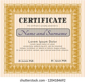 Orange Certificate. Money Pattern design. With guilloche pattern and background. Customizable, Easy to edit and change colors. 