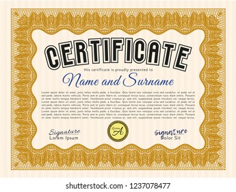 Orange Certificate. Money Pattern design. Detailed. With linear background. 