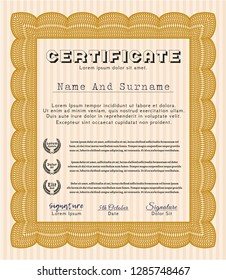 Orange Certificate. Money Pattern design. With guilloche pattern and background. Customizable, Easy to edit and change colors. 