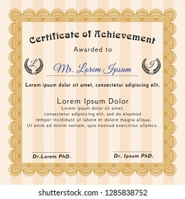 Orange Certificate. Money Pattern design. With linear background. Vector illustration. 