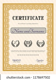 Orange Certificate. Money Pattern. Detailed. With linear background. 