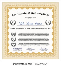 Orange Certificate. Money Pattern. Vector illustration. With quality background. 