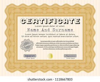 Orange Certificate. Money style design. With linear background. Customizable, Easy to edit and change colors. 