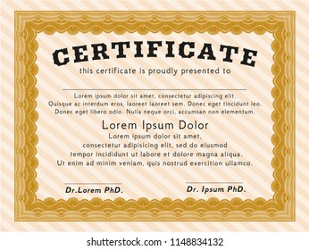 Orange Certificate. Money style design. Detailed. Complex background. 