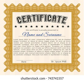 Orange Certificate. Money style design. With complex linear background. Detailed. 
