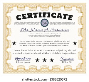 Orange Certificate. Nice design. Detailed. With great quality guilloche pattern. 