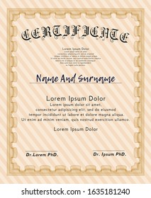 Orange Certificate. Nice design. Vector illustration. With complex background. 