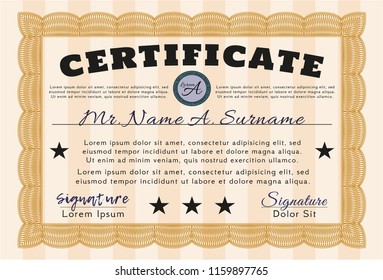 Orange Certificate. Printer friendly. Beauty design. Detailed. 