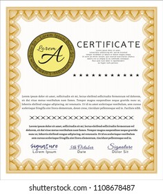 Orange Certificate. Printer friendly. Money style design. Vector illustration. 
